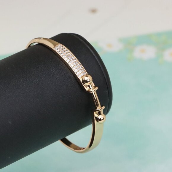 Rose Gold Bangle with Ball-End Design and Crystal Pavé Accent, XPBL0566 - Picture 6 of 12